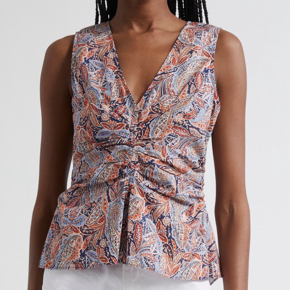 NWT Veronica Beard Aiden Paisley Print Center Ruched Top